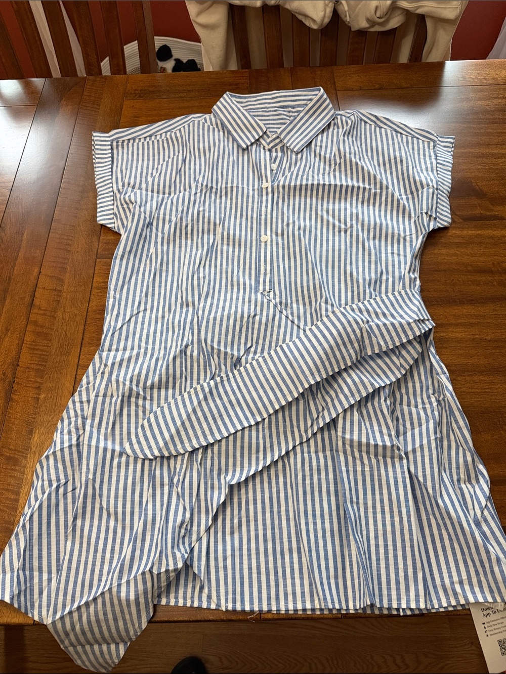Cider Blue and White Vertical Stripe Mini Shirt Dress